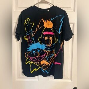 Bert & Ernie Sesame Street 2008 Black/neon Graphic T-Shirt Size Medium By MF